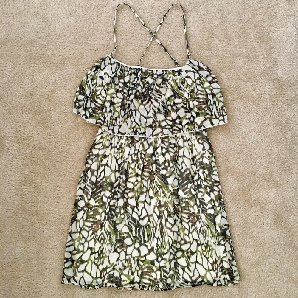 Crisscross Strap Leafy Light Mini Dress - Size M